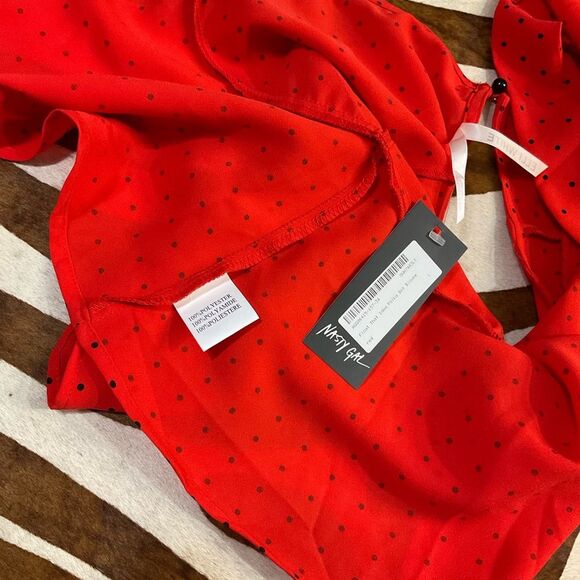 Nasty Gal Red & Black V-Neck Polka Dot Blouse Top✨✨ NWT Small - Picture 9 of 10